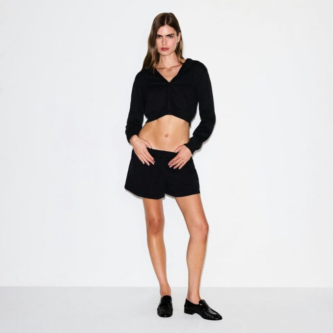 COTTON FLEECE CROPPED ZIP UP HOODIE COTTON FLEECE CROPPED ZIP UP HOODIE