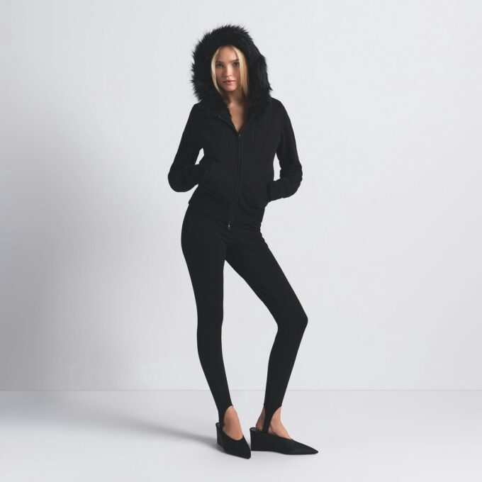 COTTON FLEECE FAUX FUR LINED ZIP UP HOODIE COTTON FLEECE FAUX FUR LINED ZIP UP HOODIE