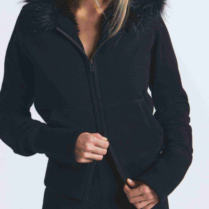 COTTON FLEECE FAUX FUR LINED ZIP UP HOODIE COTTON FLEECE FAUX FUR LINED ZIP UP HOODIE