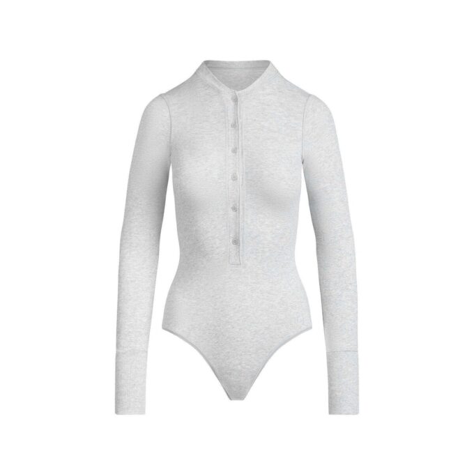 COTTON JERSEY PLUNGE HENLEY BODYSUIT