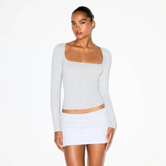 COTTON JERSEY SCOOP NECK LONG SLEEVE TOP