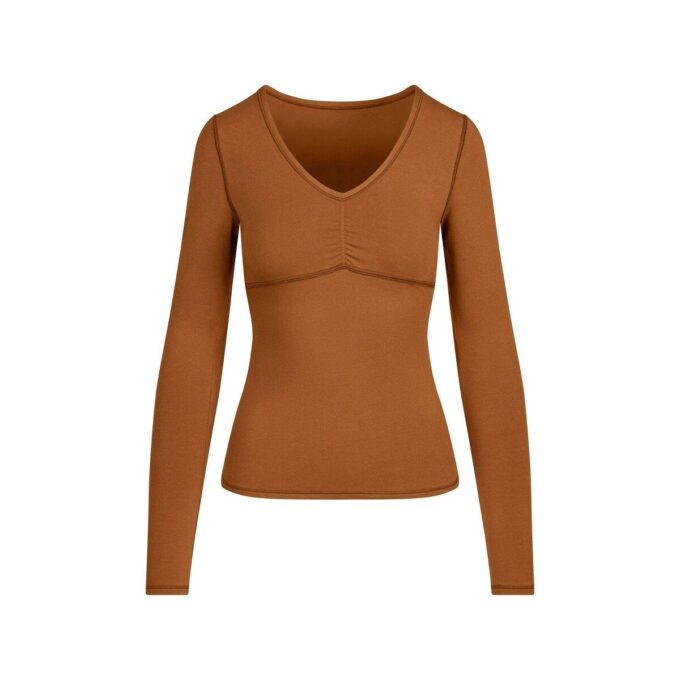 COTTON JERSEY SHIRRED BUST LONG SLEEVE COTTON JERSEY SHIRRED BUST LONG SLEEVE