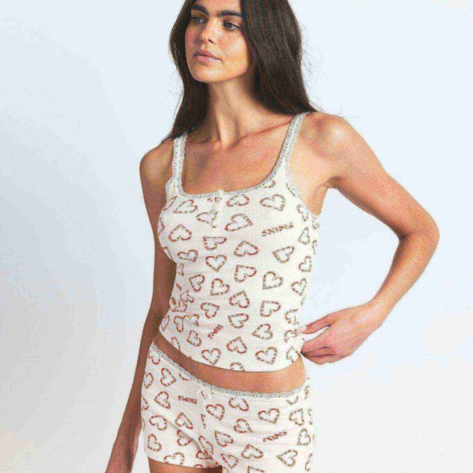 COTTON RIB LACE TANK AND SHORT SET