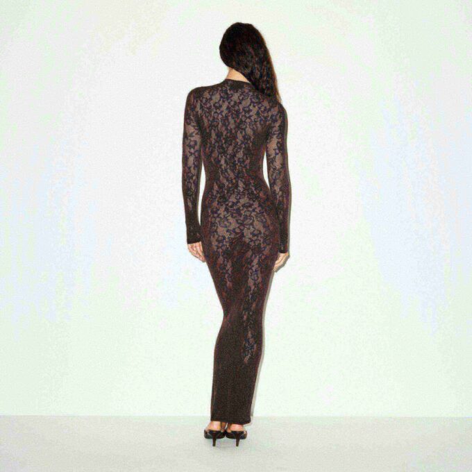 KNIT LACE MOCK NECK LONG DRESS KNIT LACE MOCK NECK LONG DRESS