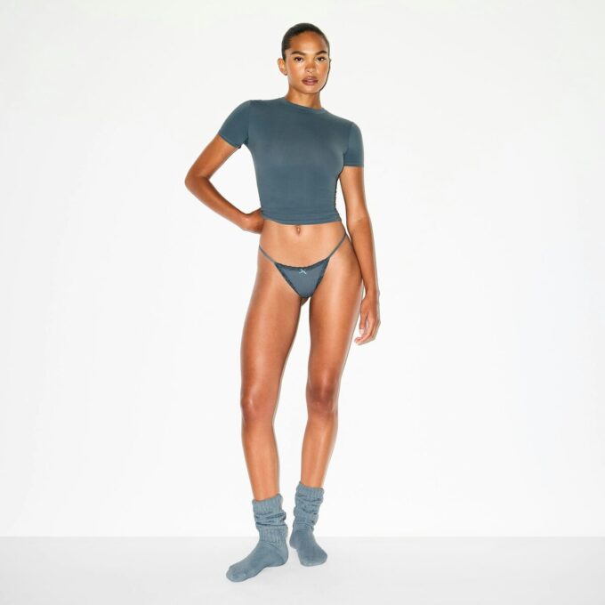 LIGHTWEIGHT COTTON POINTELLE LACE STRING THONG