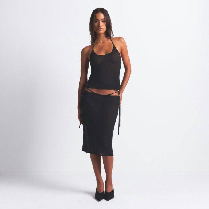 RHINESTONE KNIT HALTER CAMI AND TIE SIDE BIKINI SET