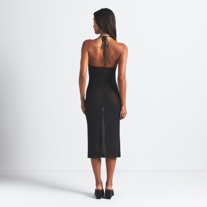 RHINESTONE KNIT HALTER MIDI SLIP DRESS RHINESTONE KNIT HALTER MIDI SLIP DRESS