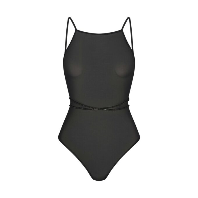 RHINESTONE KNIT OPEN BACK BODYSUIT