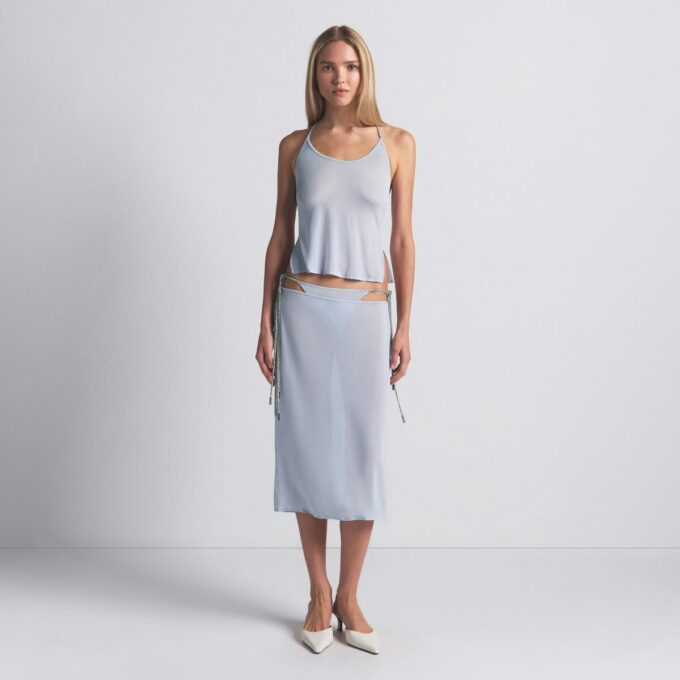 RHINESTONE KNIT TIE SIDE MIDI SKIRT RHINESTONE KNIT TIE SIDE MIDI SKIRT