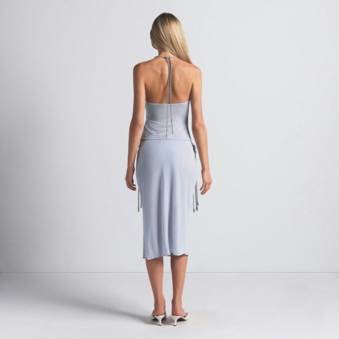 RHINESTONE KNIT TIE SIDE MIDI SKIRT RHINESTONE KNIT TIE SIDE MIDI SKIRT