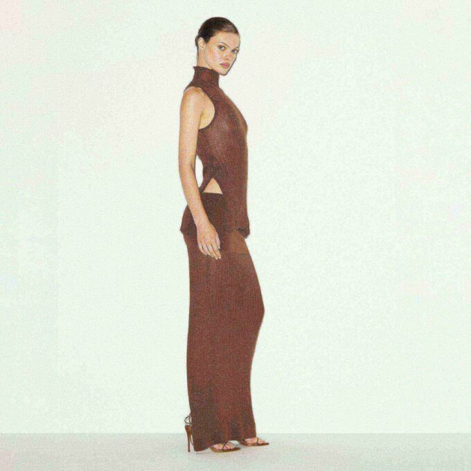 SHEER KNIT FOLDOVER LONG SKIRT