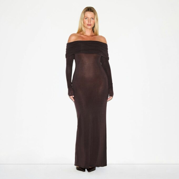 SHEER MODAL OFF THE SHOULDER LONG DRESS SHEER MODAL OFF THE SHOULDER LONG DRESS