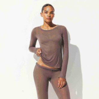 SHEER RIB LONG SLEEVE CREW NECK TOP