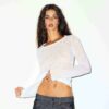 SHEER RIB LONG SLEEVE CREW NECK TOP