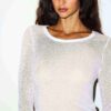 SHEER RIB LONG SLEEVE CREW NECK TOP