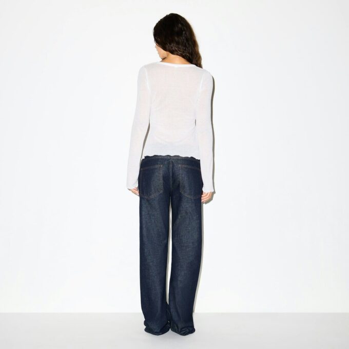 SHEER RIB LONG SLEEVE CREW NECK TOP