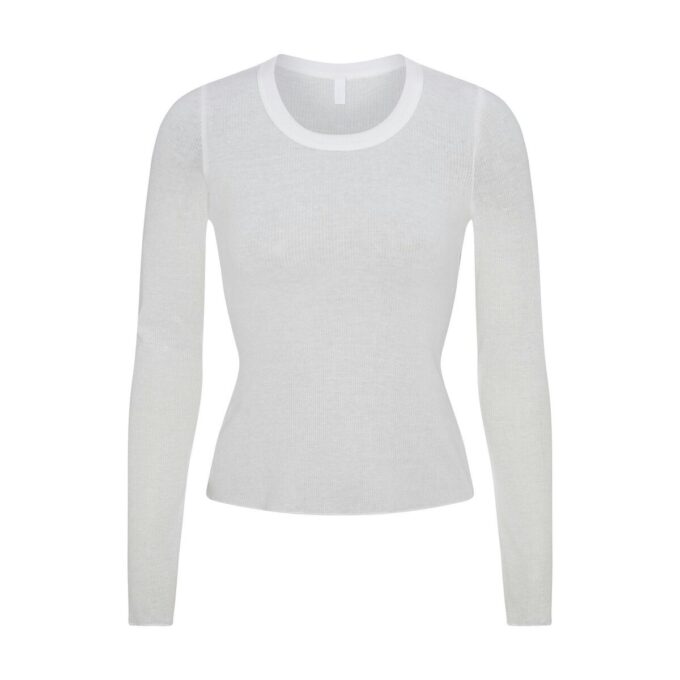 SHEER RIB LONG SLEEVE CREW NECK TOP