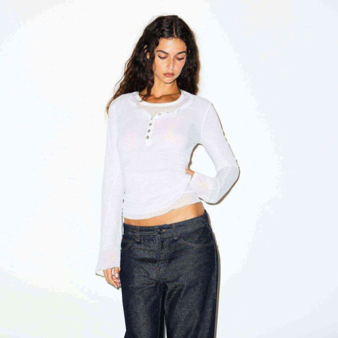 SHEER RIB LONG SLEEVE HENLEY SHEER RIB LONG SLEEVE HENLEY