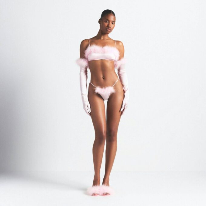 SILK FEATHER TRIM GLOVES SILK FEATHER TRIM GLOVES