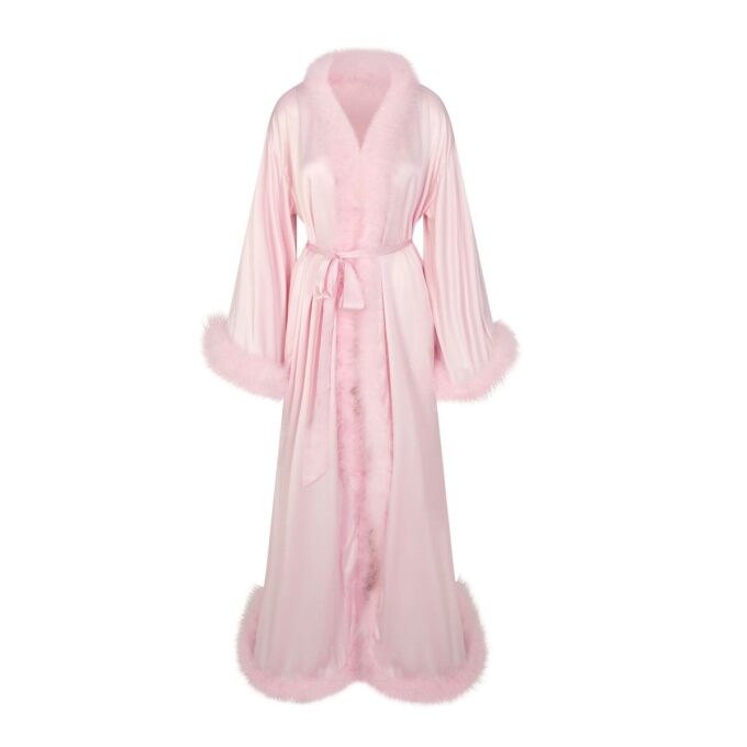 SILK FEATHER TRIM LONG ROBE