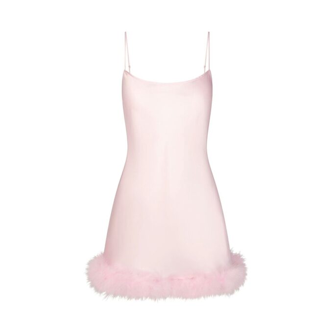 SILK FEATHER TRIM MINI DRESS SILK FEATHER TRIM MINI DRESS