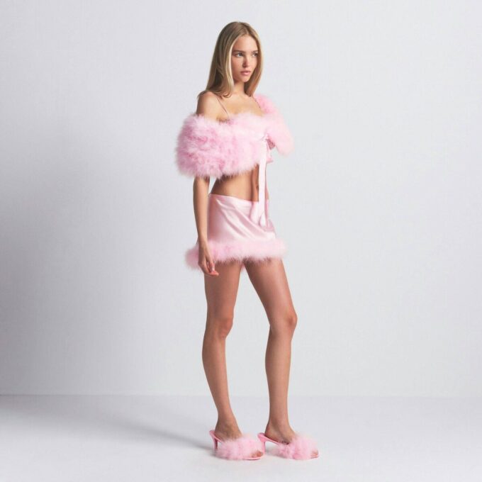 SILK FEATHER TRIM TIE SHAWL SILK FEATHER TRIM TIE SHAWL