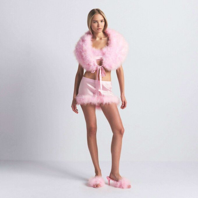 SILK FEATHER TRIM TIE SHAWL SILK FEATHER TRIM TIE SHAWL