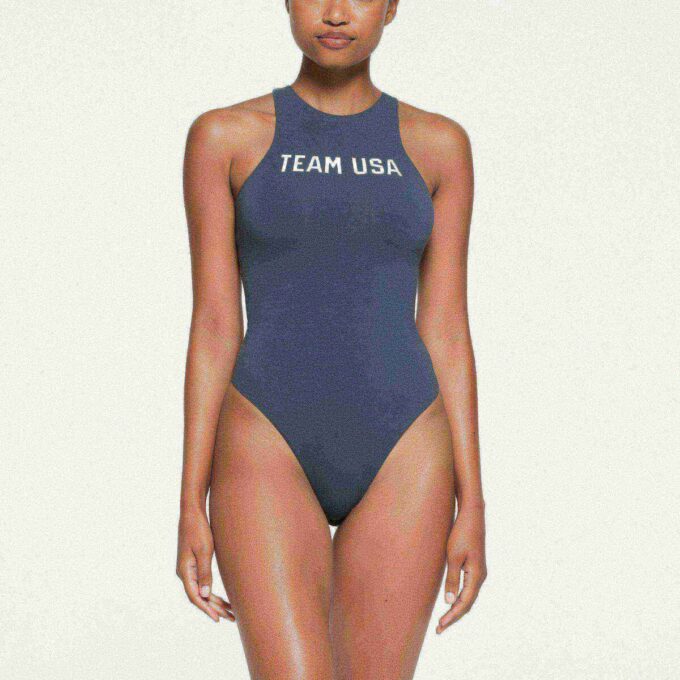 SKIMS FOR TEAM USA COTTON JERSEY OLYMPIC HIGH NECK BODYSUIT