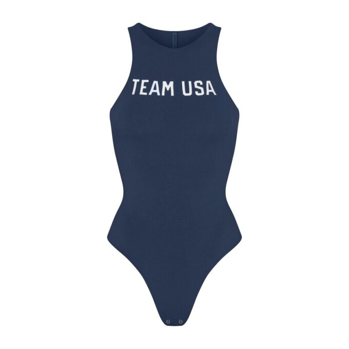 SKIMS FOR TEAM USA COTTON JERSEY OLYMPIC HIGH NECK BODYSUIT