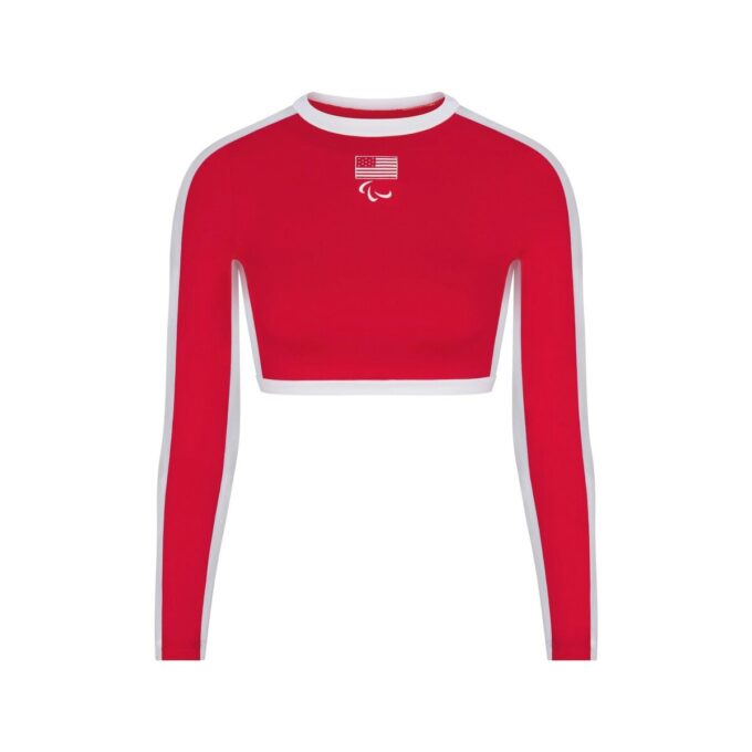 SKIMS FOR TEAM USA SIGNATURE SWIM PARALYMPIC LONG SLEEVE CROPPED T-SHIRT