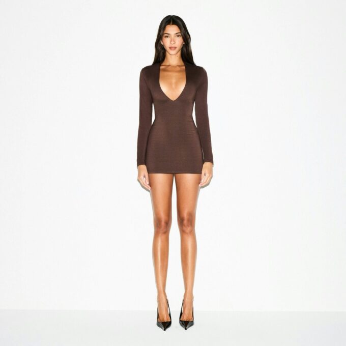 SMOOTH LAYERS DEEP PLUNGE MINI DRESS