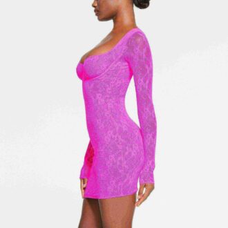 STRETCH LACE LINED LONG SLEEVE UNDERWIRE DRESS
