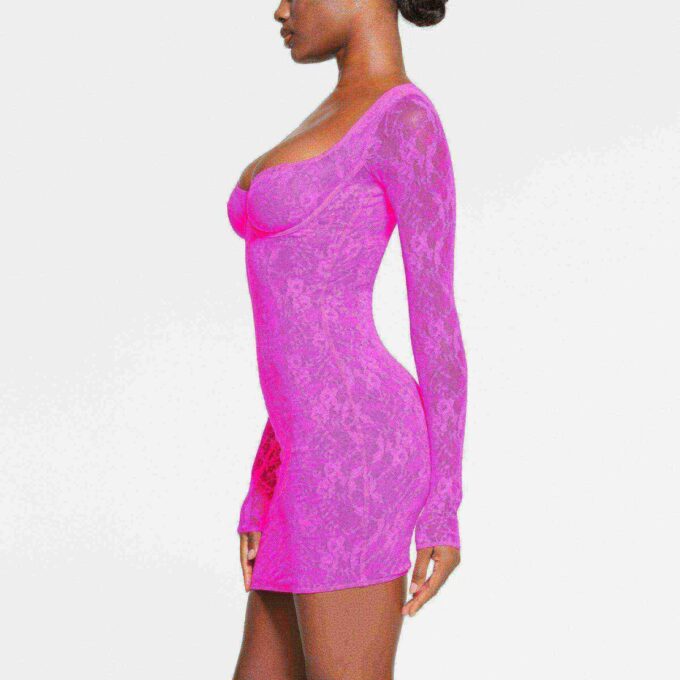 STRETCH LACE LINED LONG SLEEVE UNDERWIRE DRESS STRETCH LACE LINED LONG SLEEVE UNDERWIRE DRESS