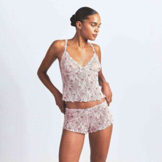 STRETCH LACE TRIANGLE CAMI AND SHORT SET