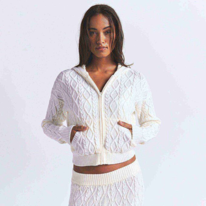 SWEATER KNIT SHRUNKEN ZIP UP HOODIE SWEATER KNIT SHRUNKEN ZIP UP HOODIE