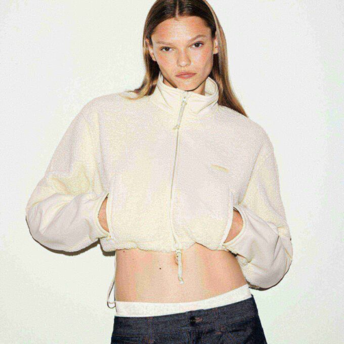 TEDDY FUNNEL NECK CROPPED JACKET TEDDY FUNNEL NECK CROPPED JACKET